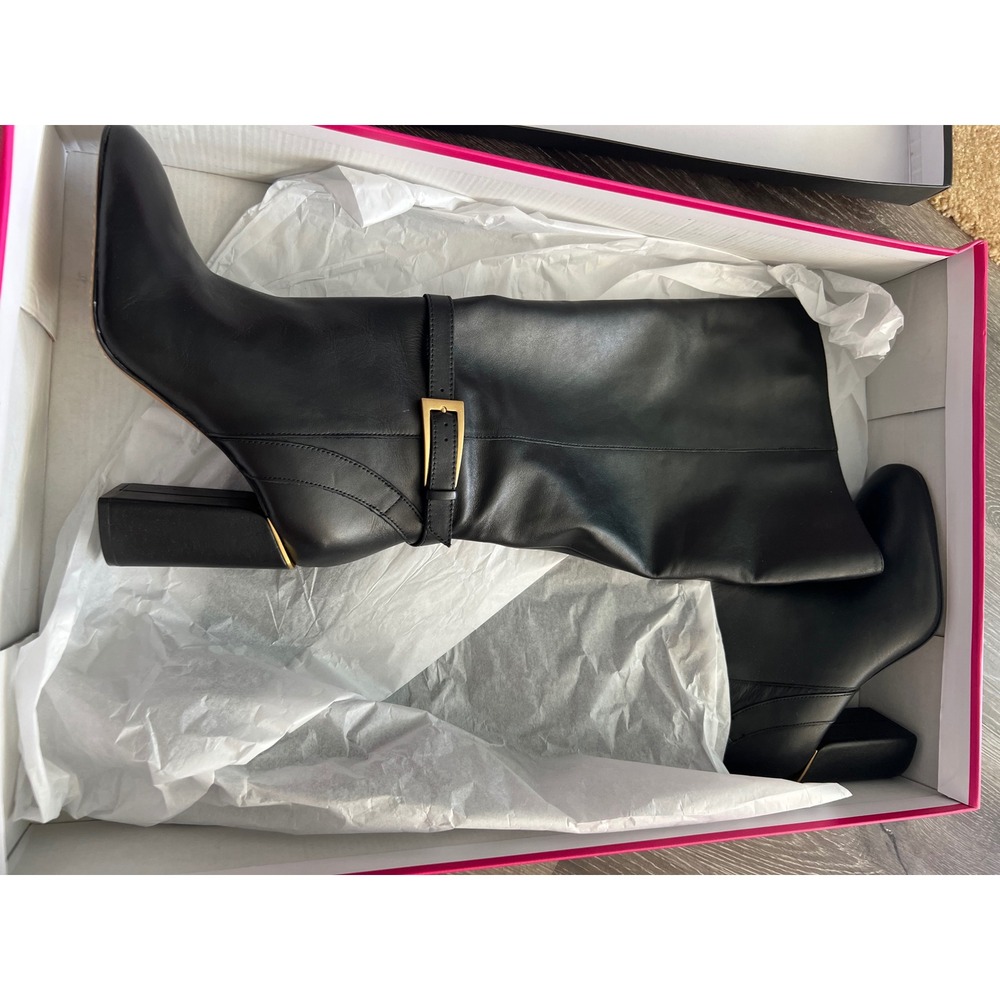 NEW Vince Camuto Joanel2 Boots Womens 8.5M Black Wide Calf Leather Block Heel